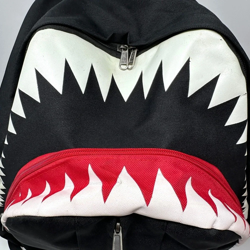Shark Mouth Backpack Teeth Print Black Red USB Charging Laptop Bag